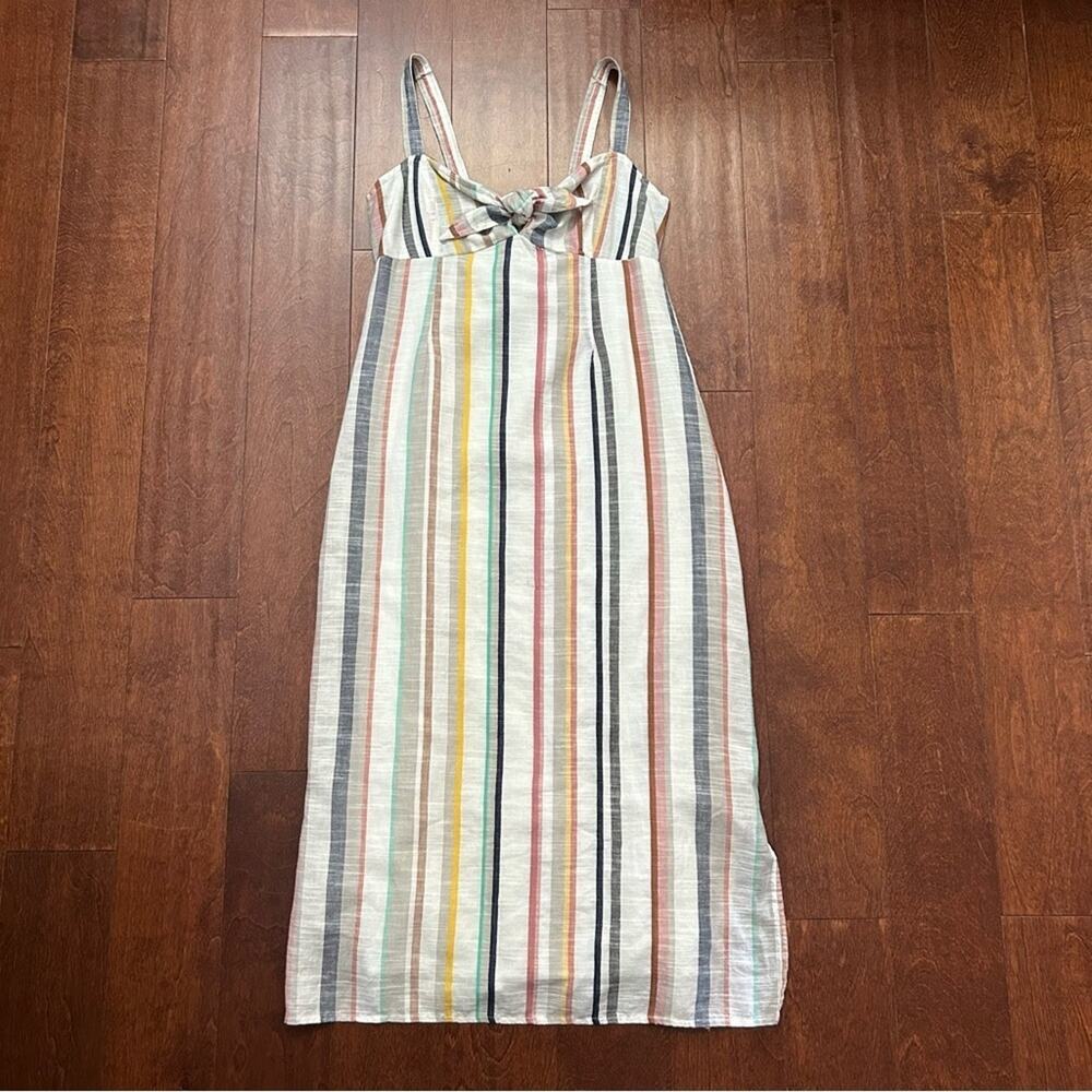 Poetry Striped Midi Dress in White with Multicolor Stripes